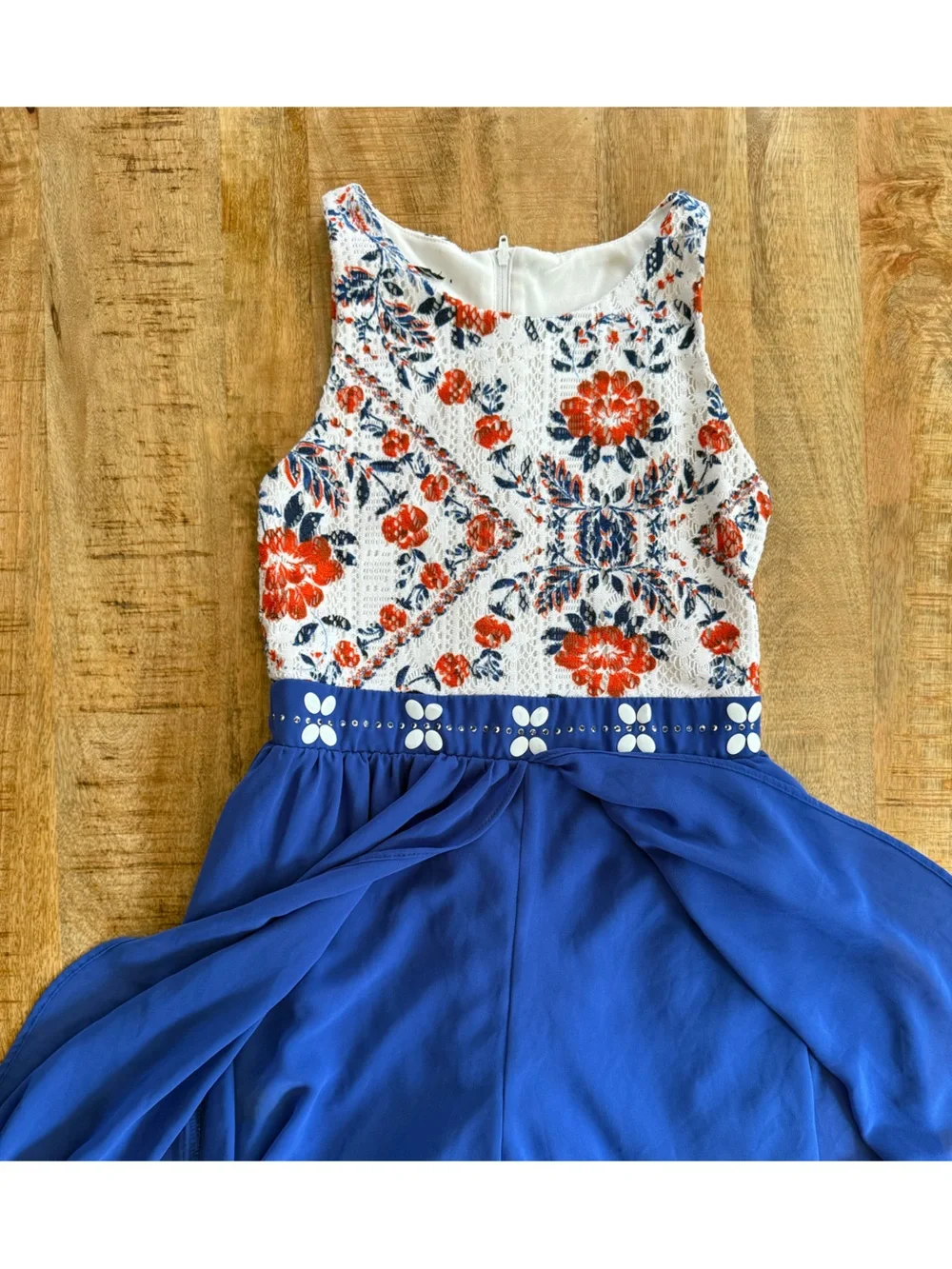 Girls Floral Lace High Low Maxi Romper Blue Formal Wedding - estimates Size 12